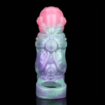 Cyber Mecha Penis Sleeve – Platinum Silicone Extender with Armor Structure | SilikonLust Fetish