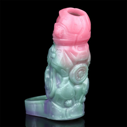 Cyber Mecha Penis Sleeve – Platinum Silicone Extender with Armor Structure | SilikonLust Fetish