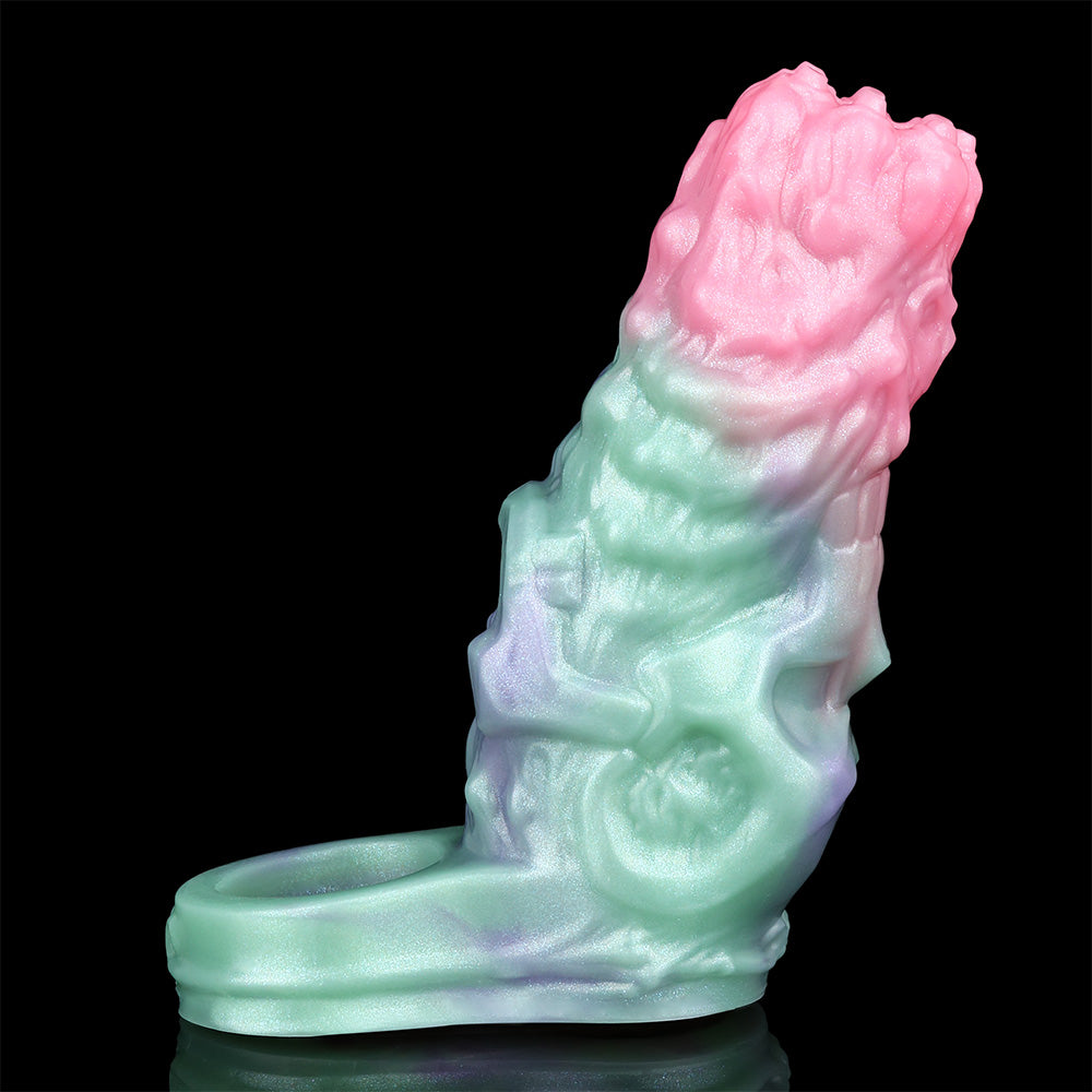 Totemic Penis Sleeve – Relief Biomorphics, Face Illusion & Mother-of-Pearl Gradient | Platinum Silicone | SilikonLust