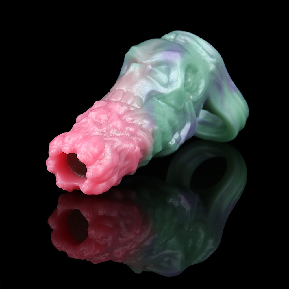 Totemic Penis Sleeve – Relief Biomorphics, Face Illusion & Mother-of-Pearl Gradient | Platinum Silicone | SilikonLust