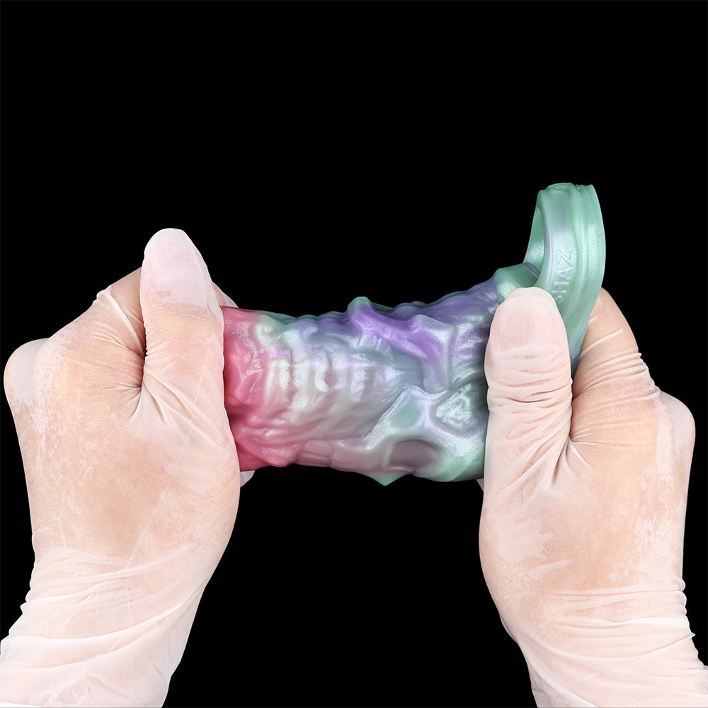 Totemic Penis Sleeve – Relief Biomorphics, Face Illusion & Mother-of-Pearl Gradient | Platinum Silicone | SilikonLust