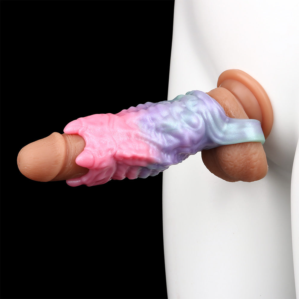 Dragon Fantasy Penis Sleeve - Fetish Dragon Scale Pearlescent Platinum Silicone | SilikonLust