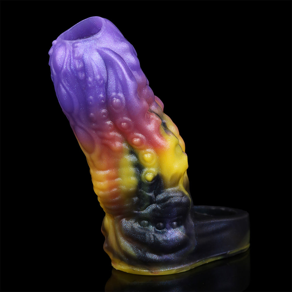 Penis Sleeve Tentakel Sunset – Violett, Orange & Gold mit Saugnapf-Textur