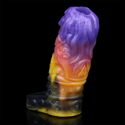 Royal Lion Head Penis Sleeve - Open Tip & Premium Platinum Silicone in Neon Glitter