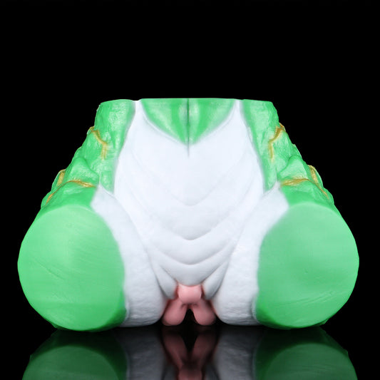 Drachen-Sexpuppe Jadegrün – Geschichtete Schuppenpanzer-Textur, Blitzförmige Goldadern, Doppelkanal Vaginal & Anal, Rosa Eingänge & Abnormer Innenkanal aus Doppelschicht-Platin-Silikon
