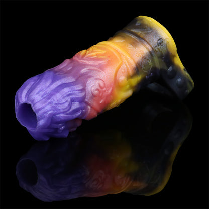 Royal Lion Head Penis Sleeve - Open Tip & Premium Platinum Silicone in Neon Glitter