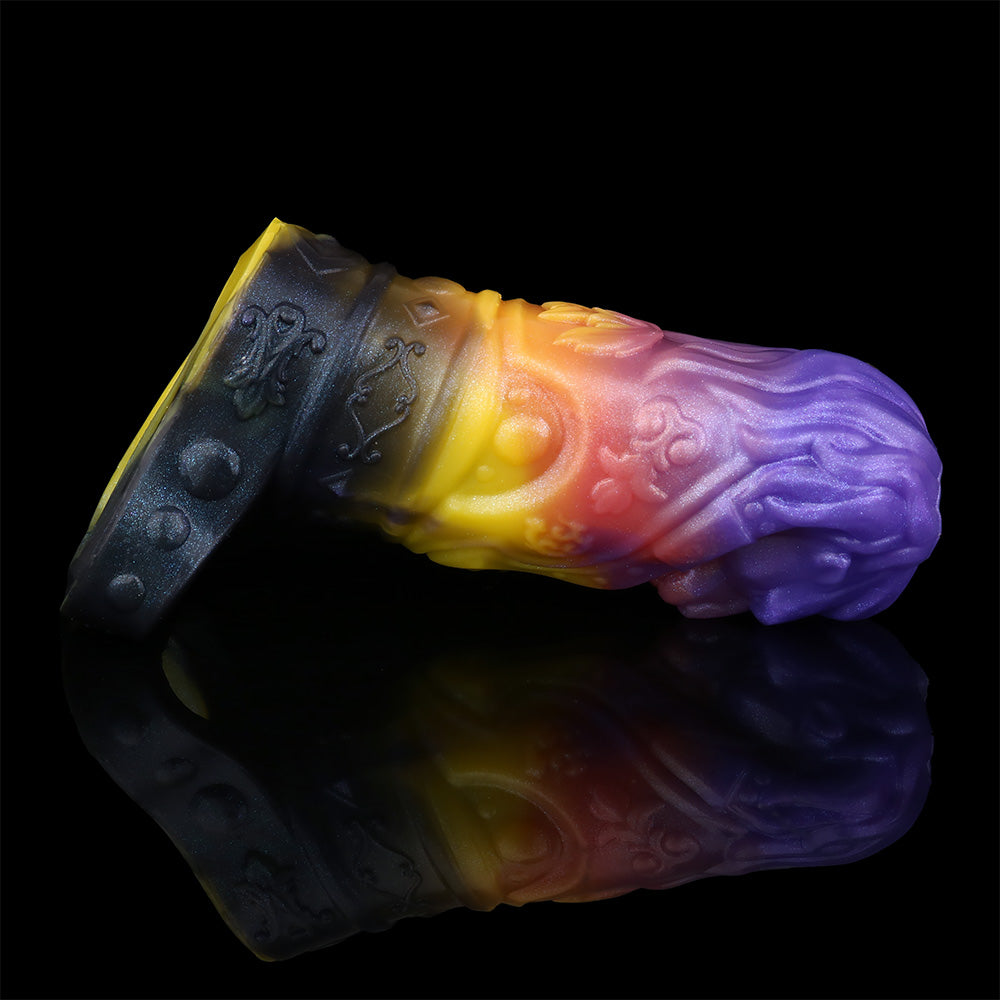 Royal Lion Head Penis Sleeve - Open Tip & Premium Platinum Silicone in Neon Glitter