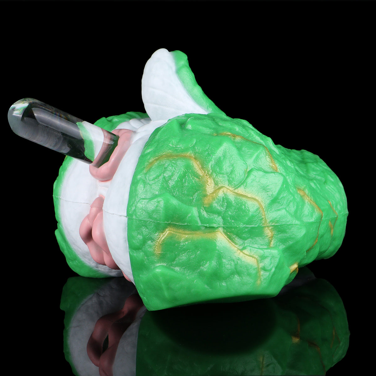 Drachen-Sexpuppe Jadegrün – Geschichtete Schuppenpanzer-Textur, Blitzförmige Goldadern, Doppelkanal Vaginal & Anal, Rosa Eingänge & Abnormer Innenkanal aus Doppelschicht-Platin-Silikon