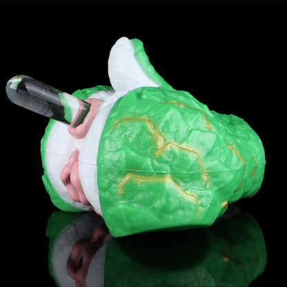 Drachen-Sexpuppe Jadegrün – Geschichtete Schuppenpanzer-Textur, Blitzförmige Goldadern, Doppelkanal Vaginal & Anal, Rosa Eingänge & Abnormer Innenkanal aus Doppelschicht-Platin-Silikon
