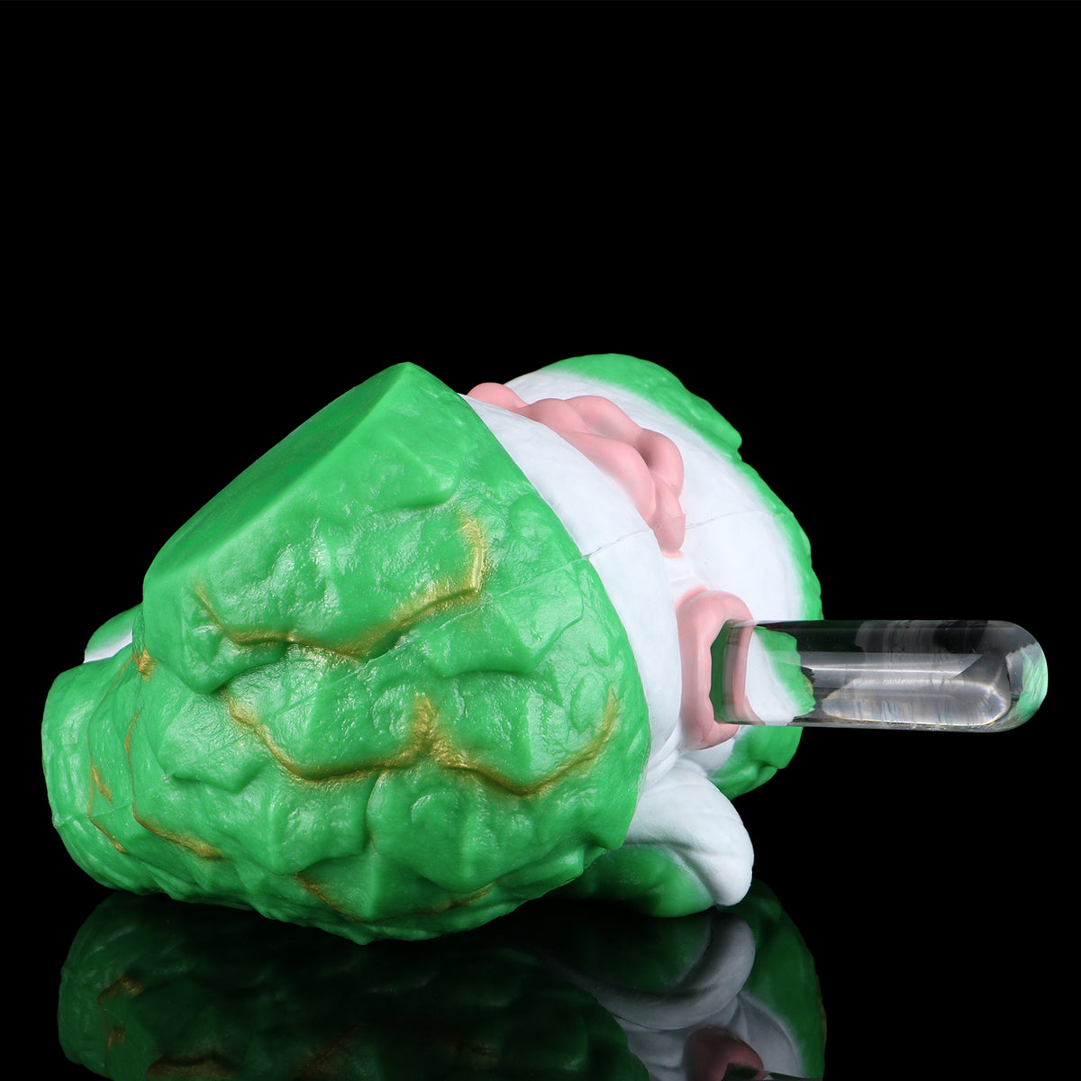 Drachen-Sexpuppe Jadegrün – Geschichtete Schuppenpanzer-Textur, Blitzförmige Goldadern, Doppelkanal Vaginal & Anal, Rosa Eingänge & Abnormer Innenkanal aus Doppelschicht-Platin-Silikon