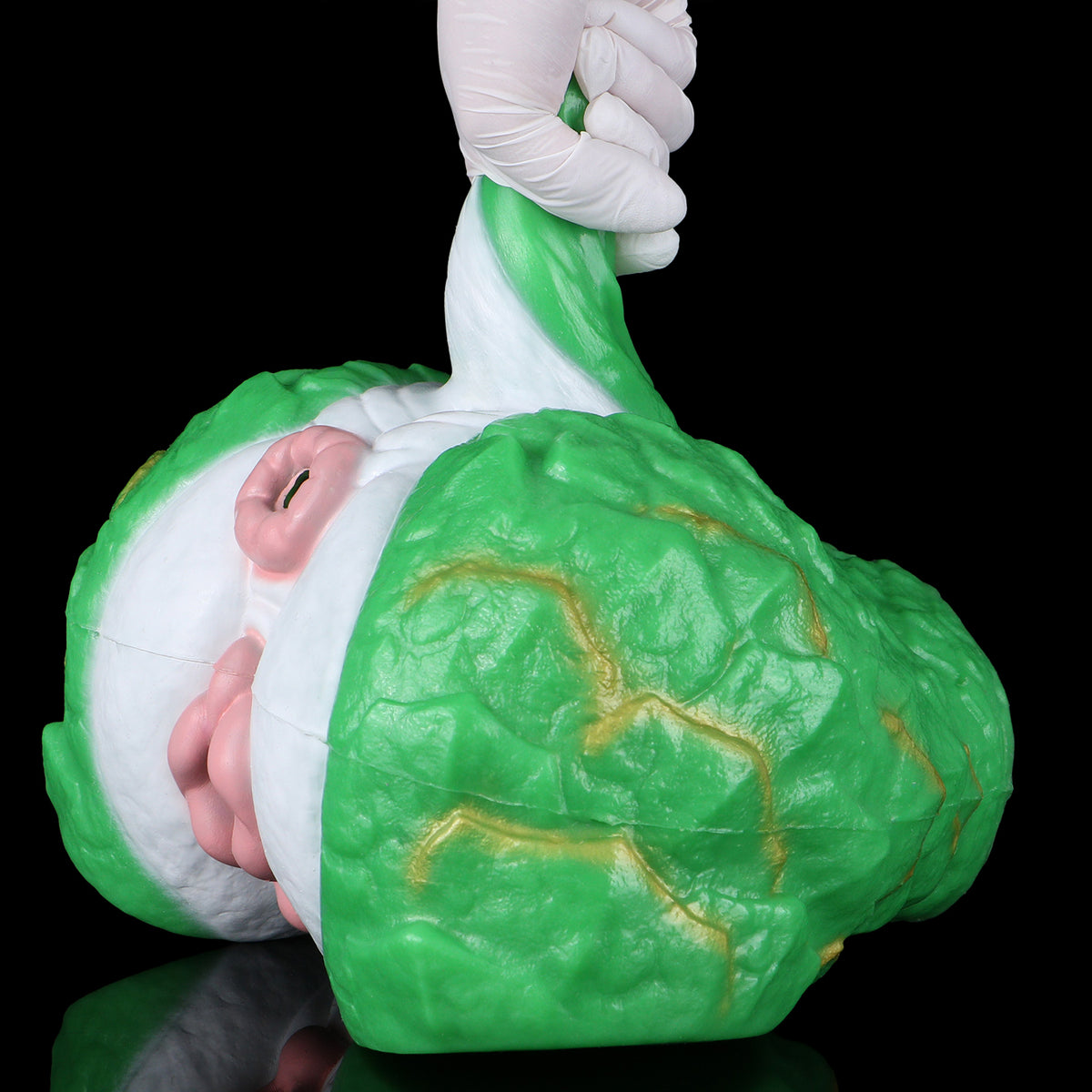 Drachen-Sexpuppe Jadegrün – Geschichtete Schuppenpanzer-Textur, Blitzförmige Goldadern, Doppelkanal Vaginal & Anal, Rosa Eingänge & Abnormer Innenkanal aus Doppelschicht-Platin-Silikon