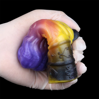 Royal Lion Head Penis Sleeve - Open Tip & Premium Platinum Silicone in Neon Glitter