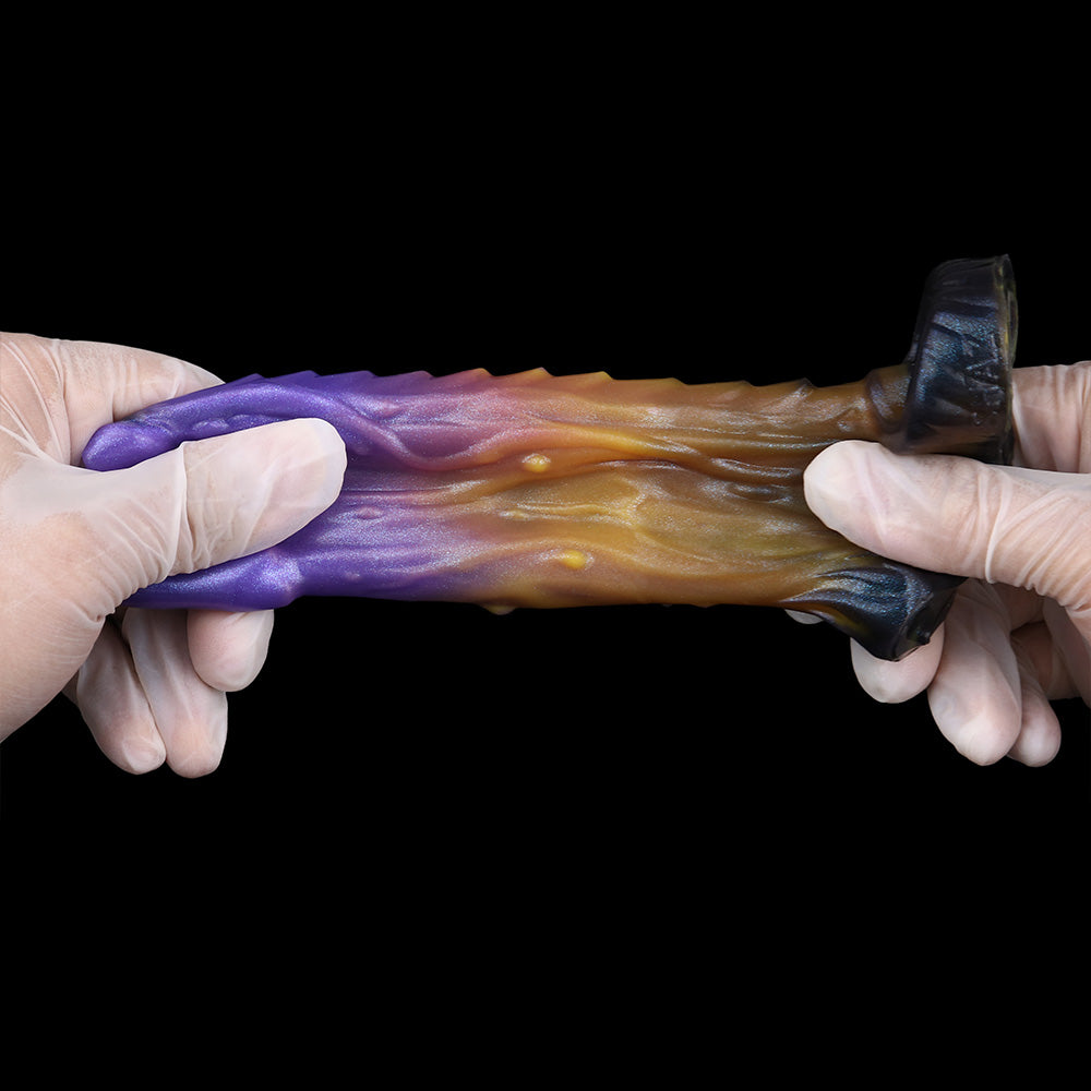 Alien Penis Sleeve – Violett-Orange-Gold, Offene Eichel & Verzögerungsring