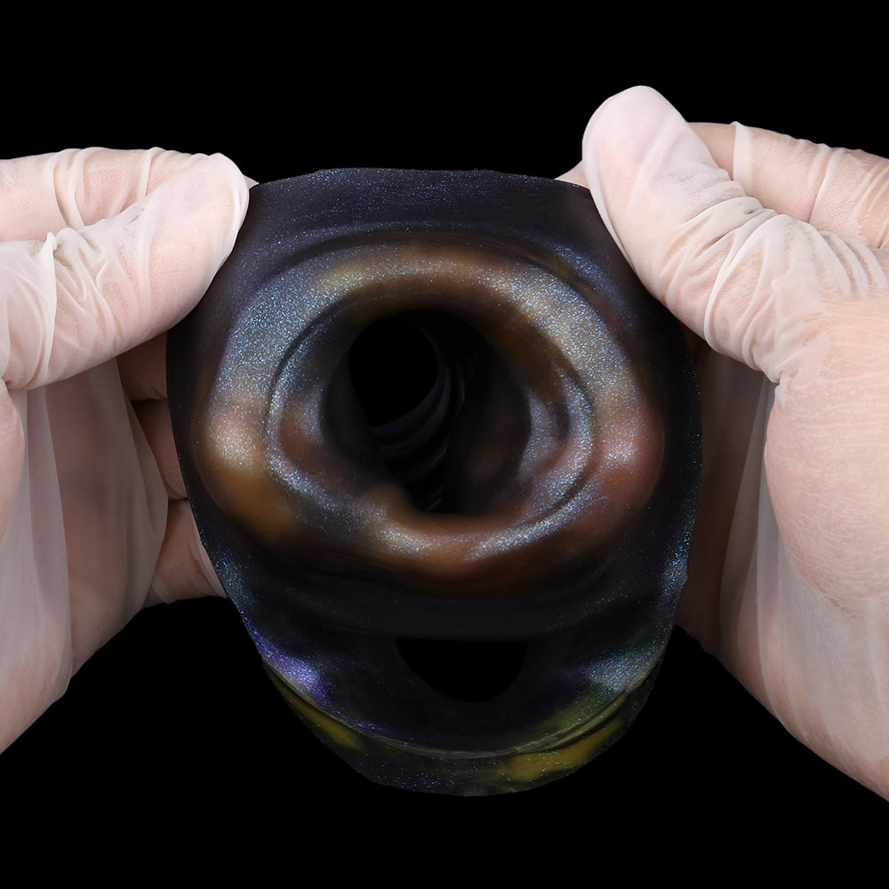 Alien Penis Sleeve – Violett-Orange-Gold, Offene Eichel & Verzögerungsring