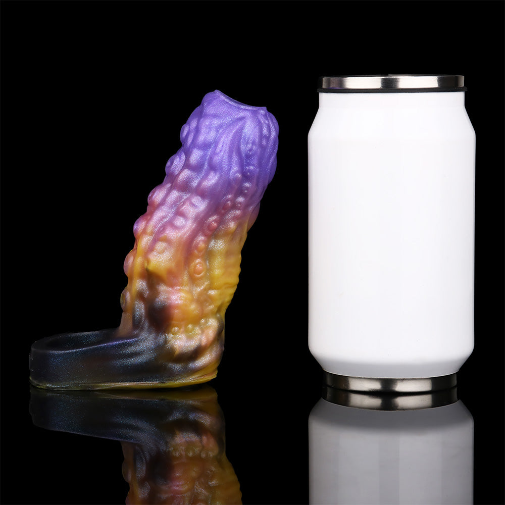 Penis Sleeve Tentakel Sunset – Violett, Orange & Gold mit Saugnapf-Textur