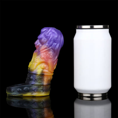 Royal Lion Head Penis Sleeve - Open Tip & Premium Platinum Silicone in Neon Glitter