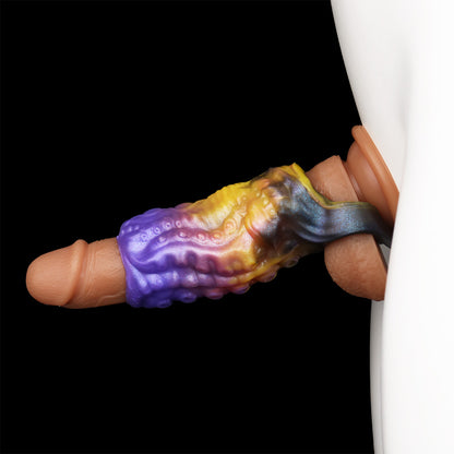 Penis Sleeve Tentakel Sunset – Violett, Orange & Gold mit Saugnapf-Textur