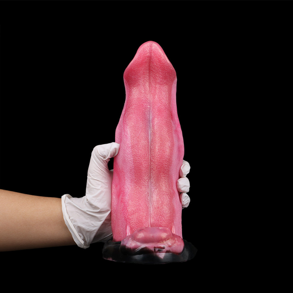 Fantasy Dildo Wolfszunge in Tiefem Rosenrosa – Zungentextur, Wolfsbase, Saugnapf & S/L-Größen aus Platin-Silikon