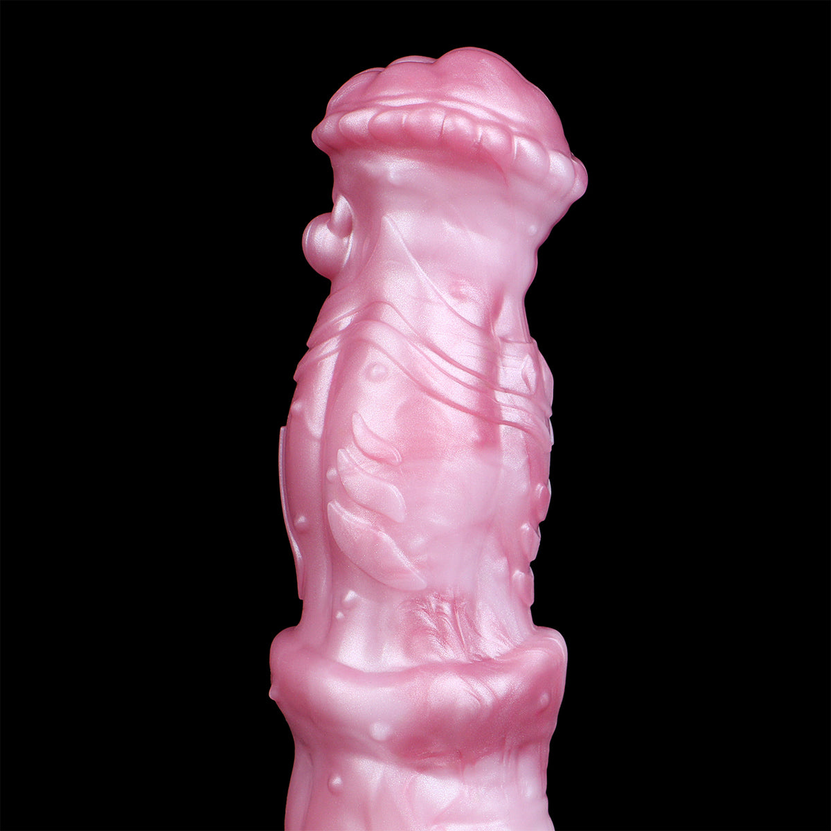 Kronenkreatur Penis Sleeve – Fächerblatt-Coronarand, Segmentierter Muskelschaft, Rosa-Violett-Farbverlauf & Spritzfunktion aus Platin-Silikon | S/M/L
