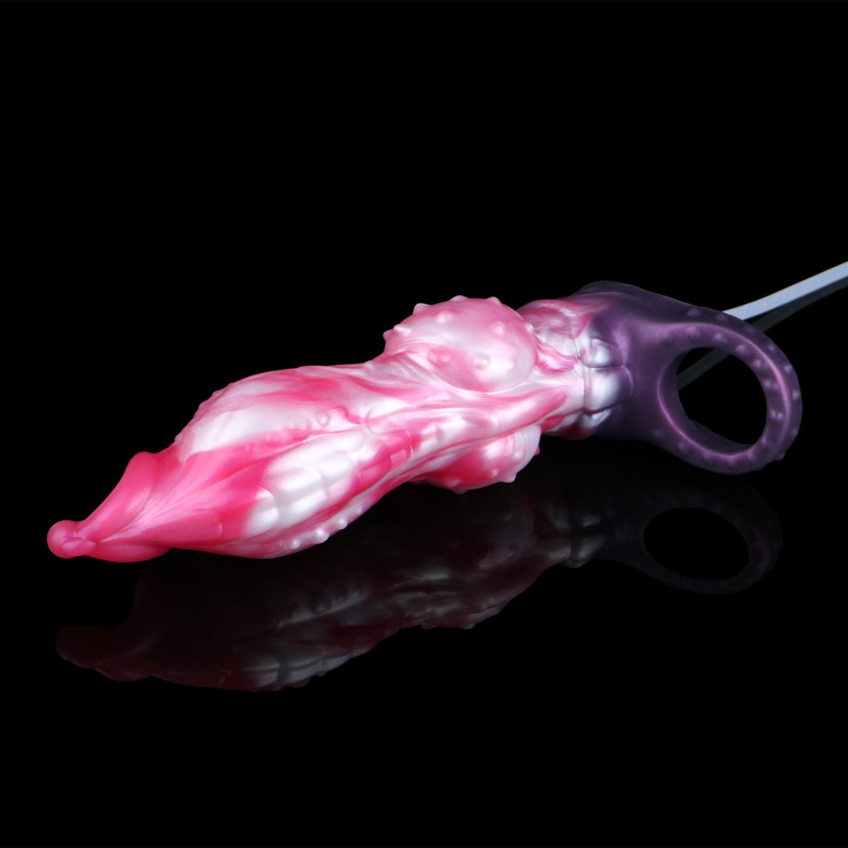 Sternnova Penis Sleeve – Bionische Wulststruktur, Rosa-Weiss-Perlmuttwirbel, Spritzfunktion & Violetter Erweiterungsring-Verzögerungssockel aus Platin-Silikon