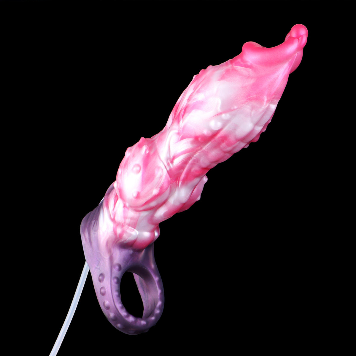 Sternnova Penis Sleeve – Bionische Wulststruktur, Rosa-Weiss-Perlmuttwirbel, Spritzfunktion & Violetter Erweiterungsring-Verzögerungssockel aus Platin-Silikon