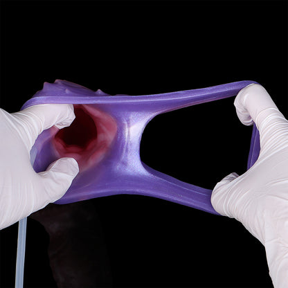 Kronenkreatur Penis Sleeve – Fächerblatt-Coronarand, Segmentierter Muskelschaft, Rosa-Violett-Farbverlauf & Spritzfunktion aus Platin-Silikon | S/M/L