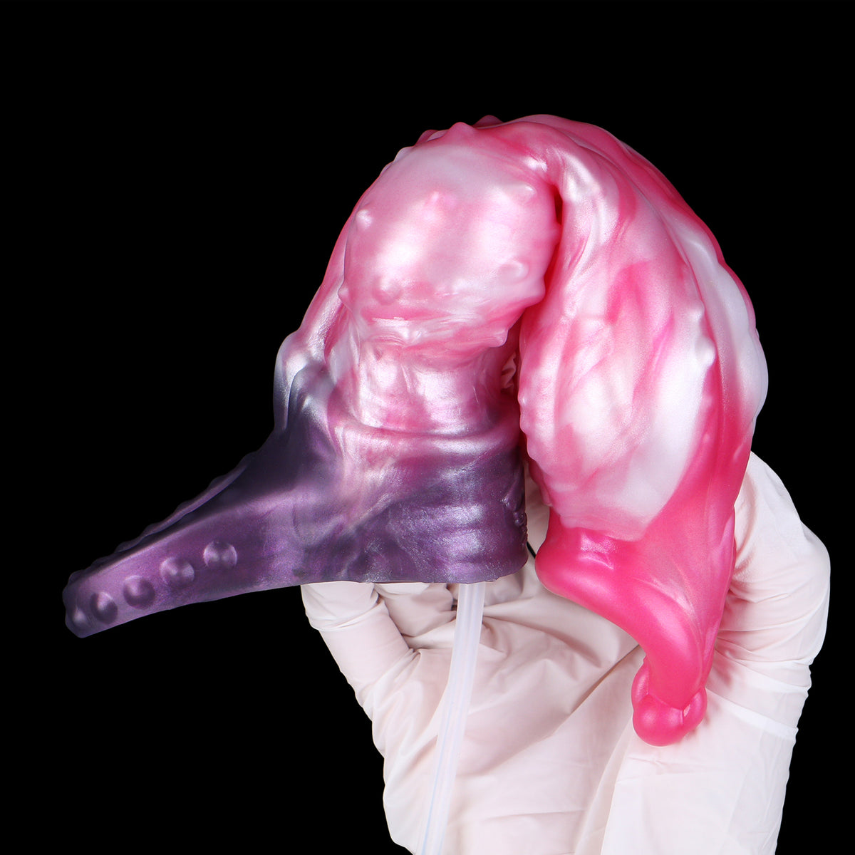 Sternnova Penis Sleeve – Bionische Wulststruktur, Rosa-Weiss-Perlmuttwirbel, Spritzfunktion & Violetter Erweiterungsring-Verzögerungssockel aus Platin-Silikon