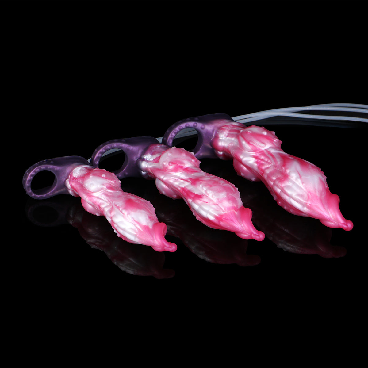 Sternnova Penis Sleeve – Bionische Wulststruktur, Rosa-Weiss-Perlmuttwirbel, Spritzfunktion & Violetter Erweiterungsring-Verzögerungssockel aus Platin-Silikon