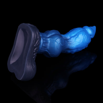 Cyber-Alien Cosmic Phallus – Zweischichtiger Fantasy Dildo aus Platin-Silikon mit Metallic-Blau-Verlauf & Saugnapf