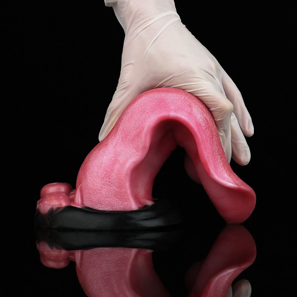 Fantasy Dildo Wolfszunge in Tiefem Rosenrosa – Zungentextur, Wolfsbase, Saugnapf & S/L-Größen aus Platin-Silikon