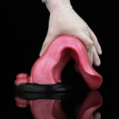 Fantasy Dildo Wolfszunge in Tiefem Rosenrosa – Zungentextur, Wolfsbase, Saugnapf & S/L-Größen aus Platin-Silikon