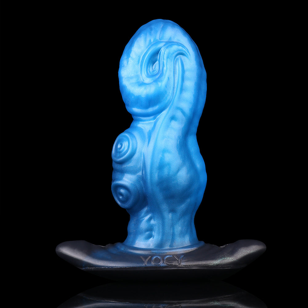 Ozeanblau & Dreierlei Fantasy Dildo– Tintenfisch-Dildo mit Embryonalen Wirbelknöpfen, Spiralkopf