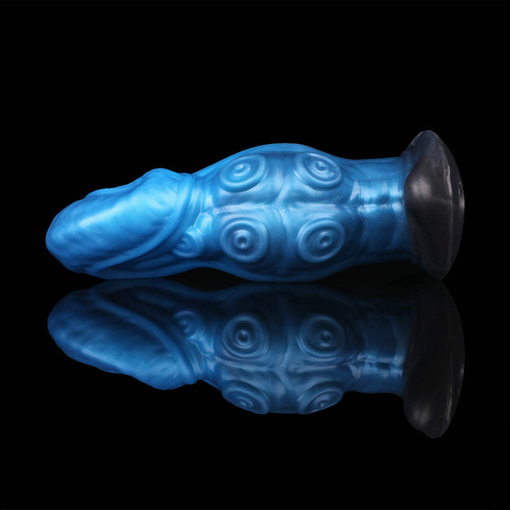 Ozeanblau & Dreierlei Fantasy Dildo– Tintenfisch-Dildo mit Embryonalen Wirbelknöpfen, Spiralkopf