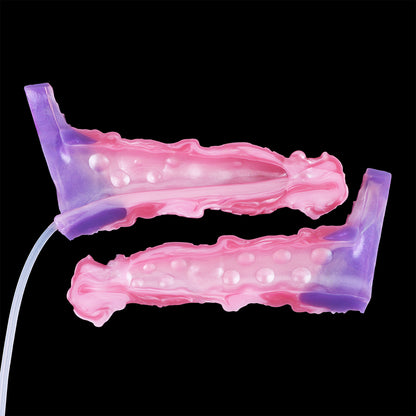 Kronenkreatur Penis Sleeve – Fächerblatt-Coronarand, Segmentierter Muskelschaft, Rosa-Violett-Farbverlauf & Spritzfunktion aus Platin-Silikon | S/M/L