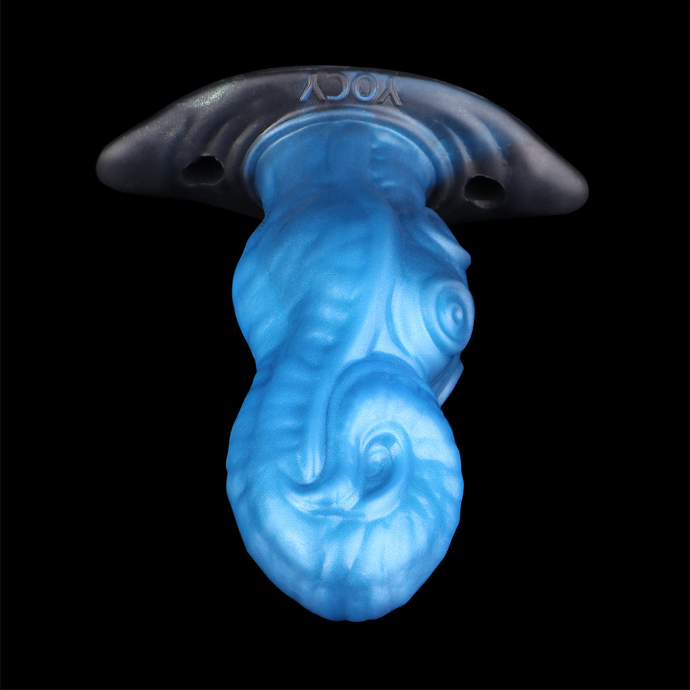 Ozeanblau & Dreierlei Fantasy Dildo– Tintenfisch-Dildo mit Embryonalen Wirbelknöpfen, Spiralkopf