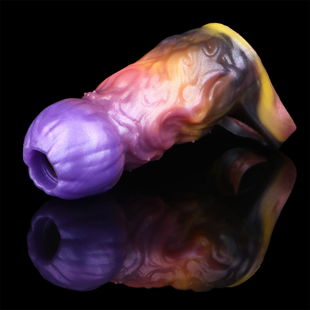 Kürbiskopf Penis Sleeve in Violett-Orange – Offene Eichel, Platin-Silikon & Grusel-Design