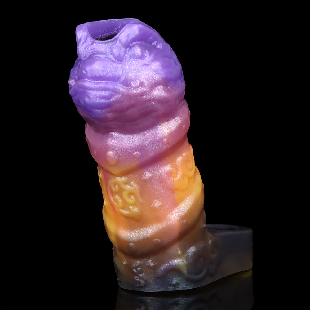 Penihülle Monsterhead – Violett-Orange-Gold, Offene Eichel & Medizinisches Silikon