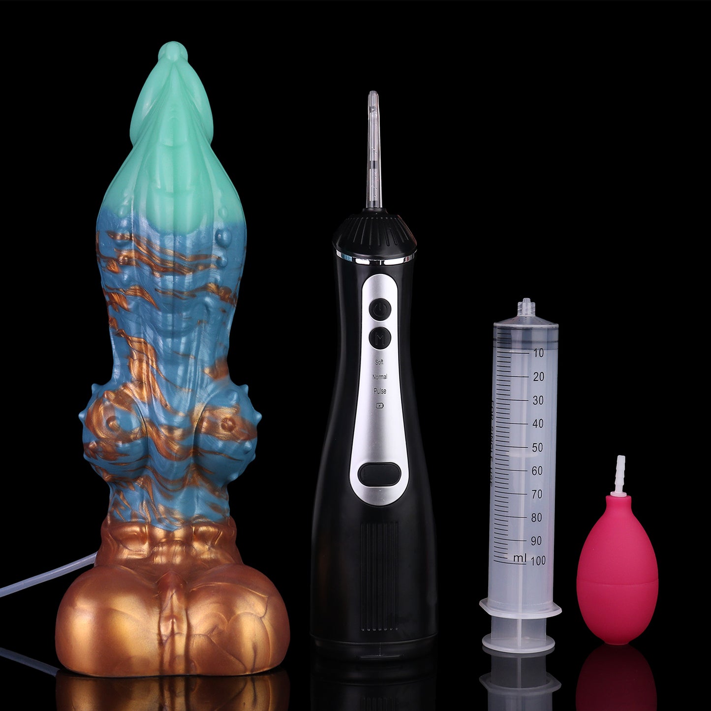 Squirting Dildo Drachenhund-Edition – Mintgrün & Kobaltblau, Lavagold-Schuppen, Spritzfunktion & Saugnapf aus Platin-Silikon (S/M/L)