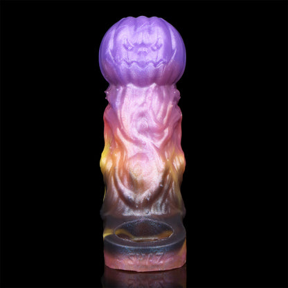 Kürbiskopf Penis Sleeve in Violett-Orange – Offene Eichel, Platin-Silikon & Grusel-Design