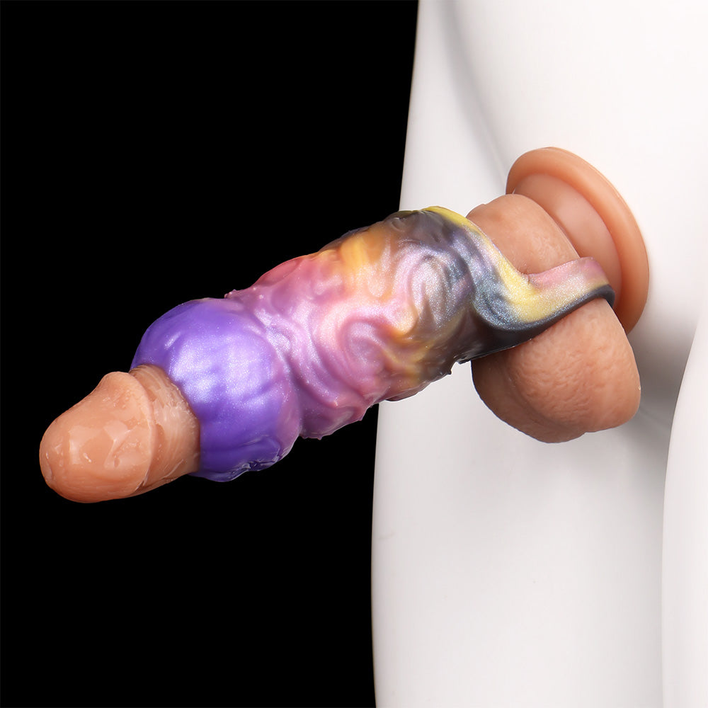 Kürbiskopf Penis Sleeve in Violett-Orange – Offene Eichel, Platin-Silikon & Grusel-Design