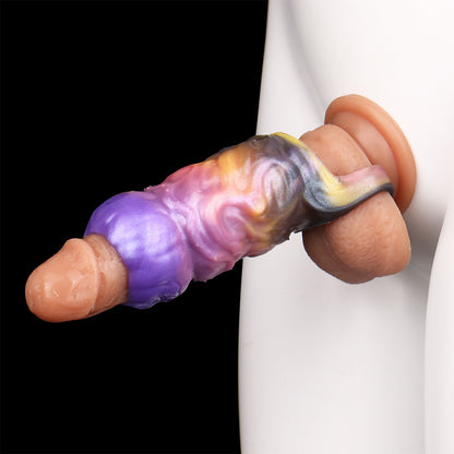 Kürbiskopf Penis Sleeve in Violett-Orange – Offene Eichel, Platin-Silikon & Grusel-Design