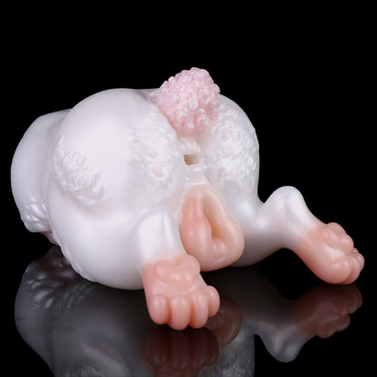 Pocket Pussy mit Hasenschwanz-Griff – Double Entry Masturbator aus Platin-Silikon mit Ergonomischer Kontrolle