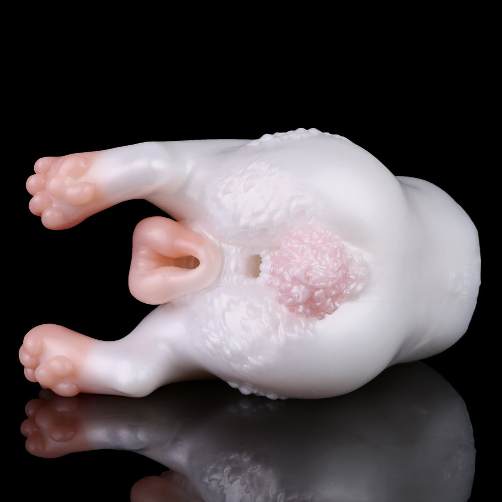 Pocket Pussy mit Hasenschwanz-Griff – Double Entry Masturbator aus Platin-Silikon mit Ergonomischer Kontrolle