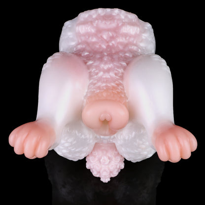Pocket Pussy mit Hasenschwanz-Griff – Double Entry Masturbator aus Platin-Silikon mit Ergonomischer Kontrolle