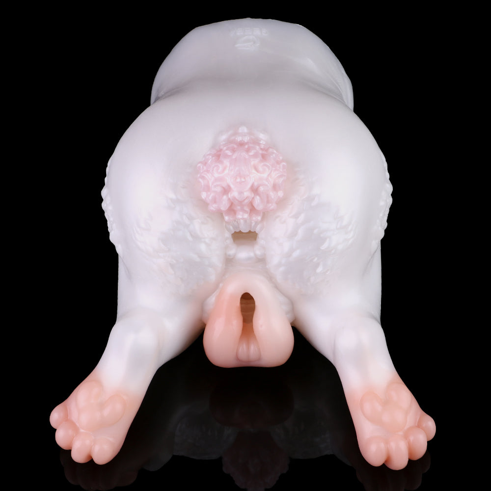 Pocket Pussy mit Hasenschwanz-Griff – Double Entry Masturbator aus Platin-Silikon mit Ergonomischer Kontrolle