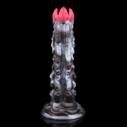 Alien-Tentakel Ovipositor: Phallischer Fantasy-Eiablageapparat in Schwarz-Meliert mit Pumpe, Eiern & Saugfuß