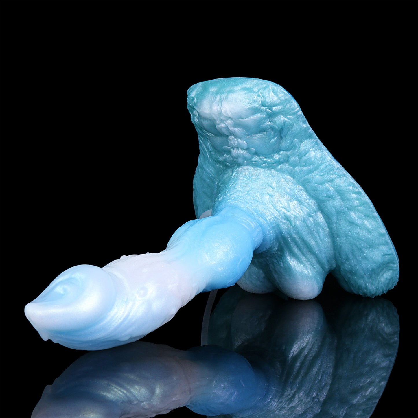 Squirting Dildo Eisblau – Spiralschaft, Kugelcluster & Drei Spritz-Modi aus Platin-Silikon