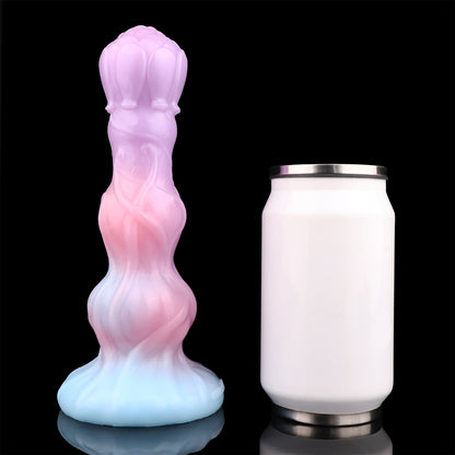 Aufblasbarer Pastell Fantasy Dildo mit Blütenknospe – Silikon Saugnapf-Toy für magische Solo-Sessions