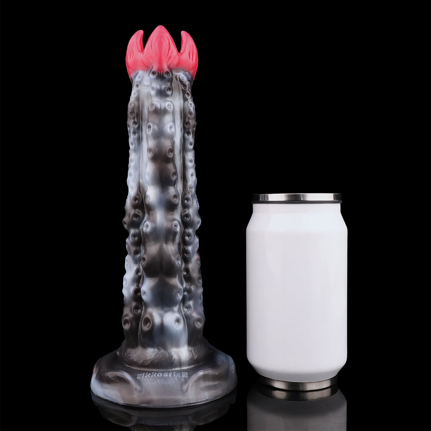 Alien-Tentakel Ovipositor: Phallischer Fantasy-Eiablageapparat in Schwarz-Meliert mit Pumpe, Eiern & Saugfuß