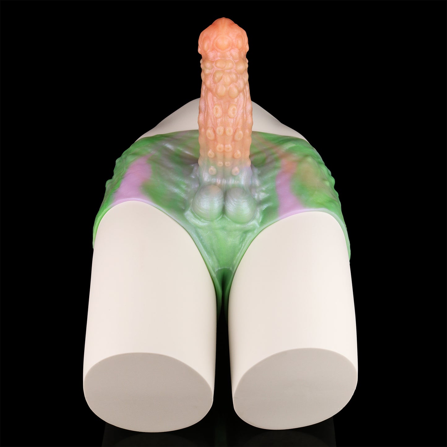 Strap-On Penis Sleeve Bitter Melon Nubs – Triple Swirl, Jade Scrotum & Wearable Fetish | Platinum Silicone | SiliconeLust